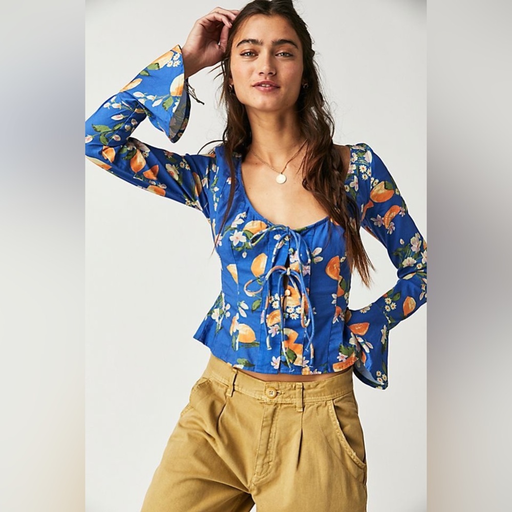 Free People Blue Floral Blouse